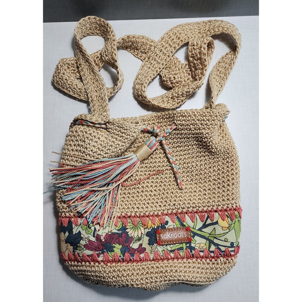 Sakroots woven crochet jute crossbody bag